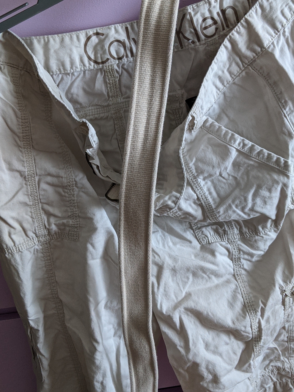 Calvin Klein Beige Utility Cargo Pants with Woven Belt